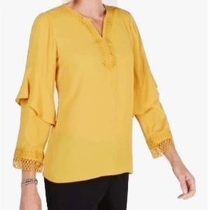 Alfani Ruffled Crochet-Trim Top Marigold Petal